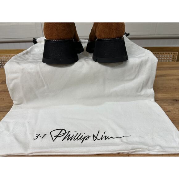 3.1 Phillip Lim Kate Lug Sole Mid Calf Combat Boot Saddle Brown Suede Sz. 10 NIB - Picture 13 of 15